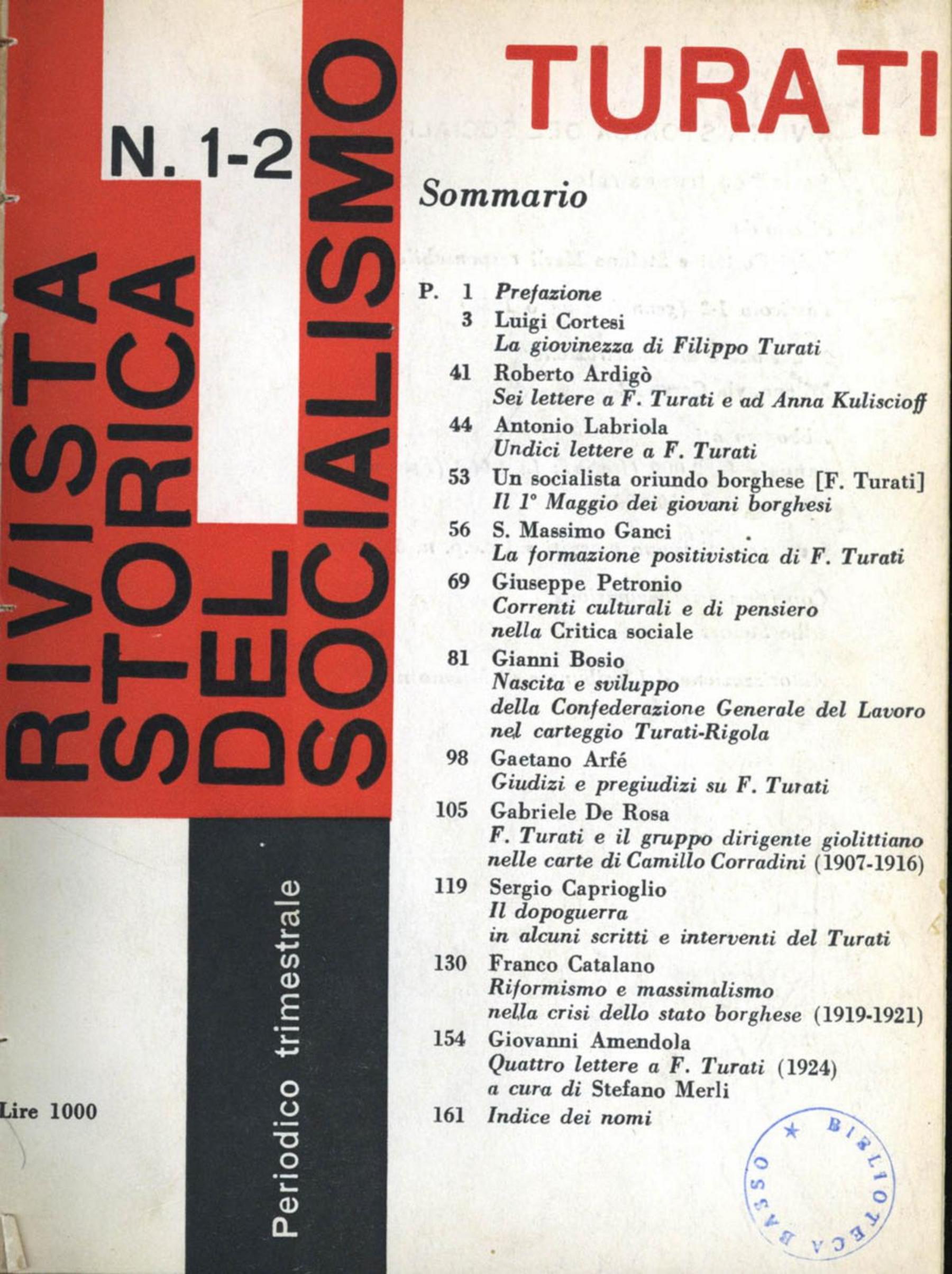 «Rivista storica del socialismo», n. 1-2, 1958