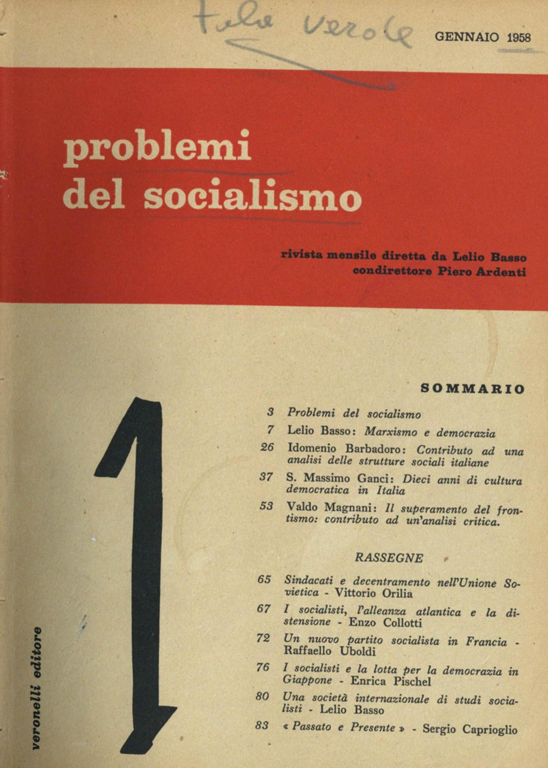 «Problemi del socialismo», n. 1, 1958