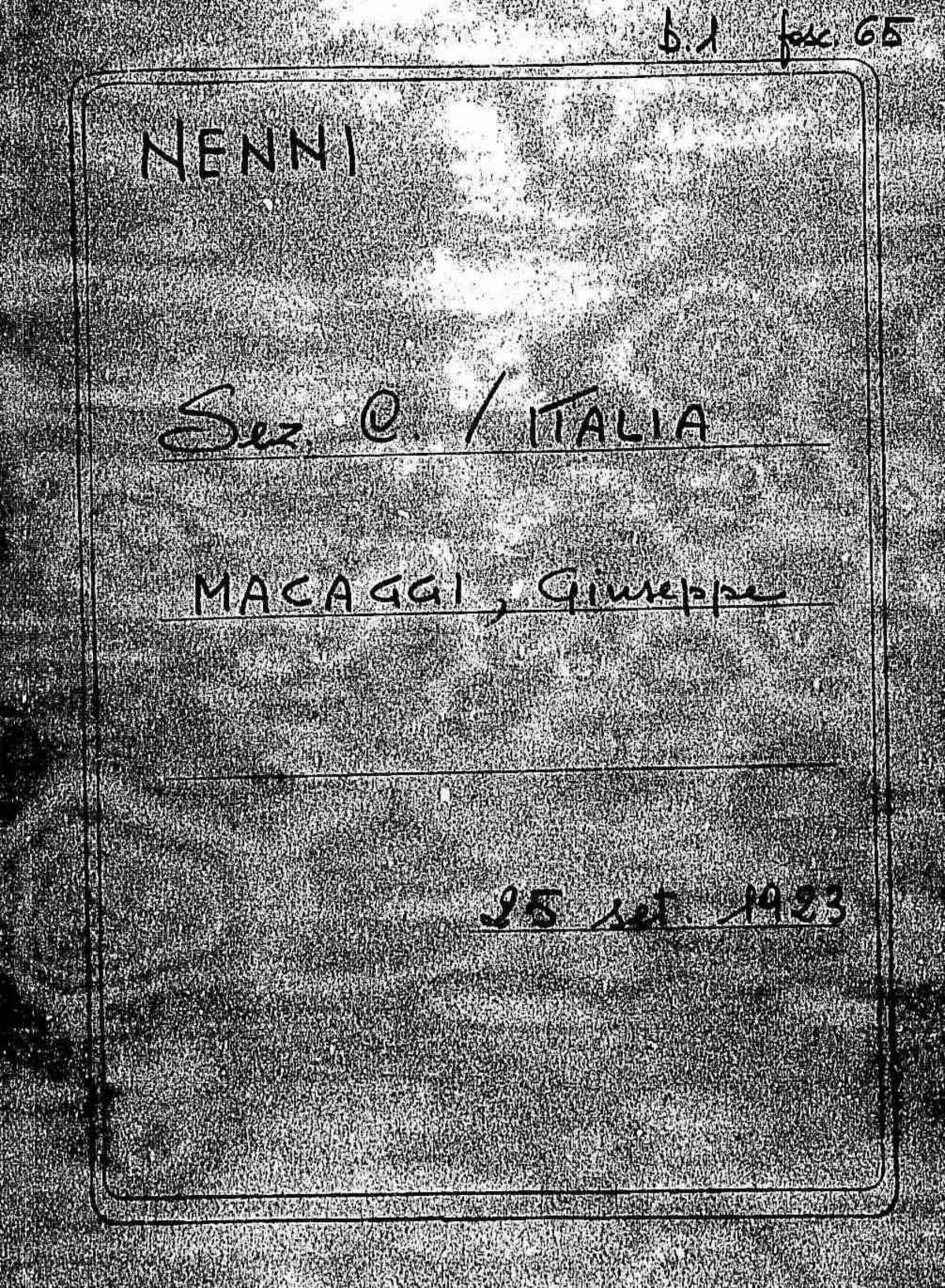 Macaggi Giuseppe, 1923 set. 25