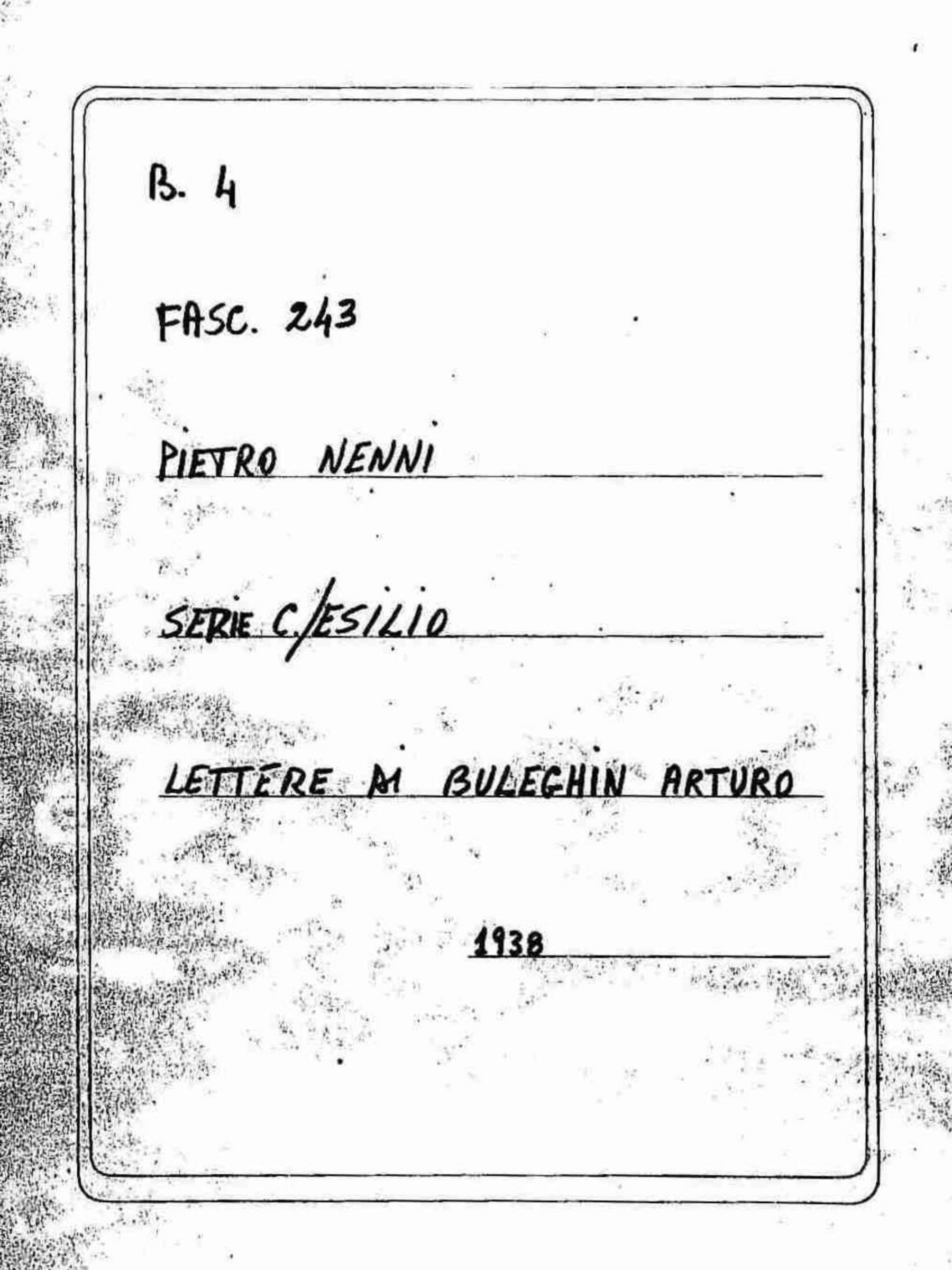Buleghin Arturo, 1938 dic. 21