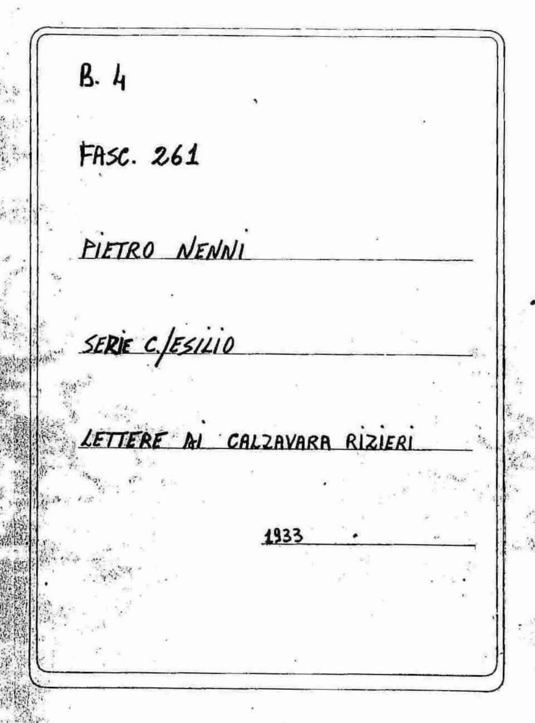 Calzavara Rizieri, 1933 nov. 19