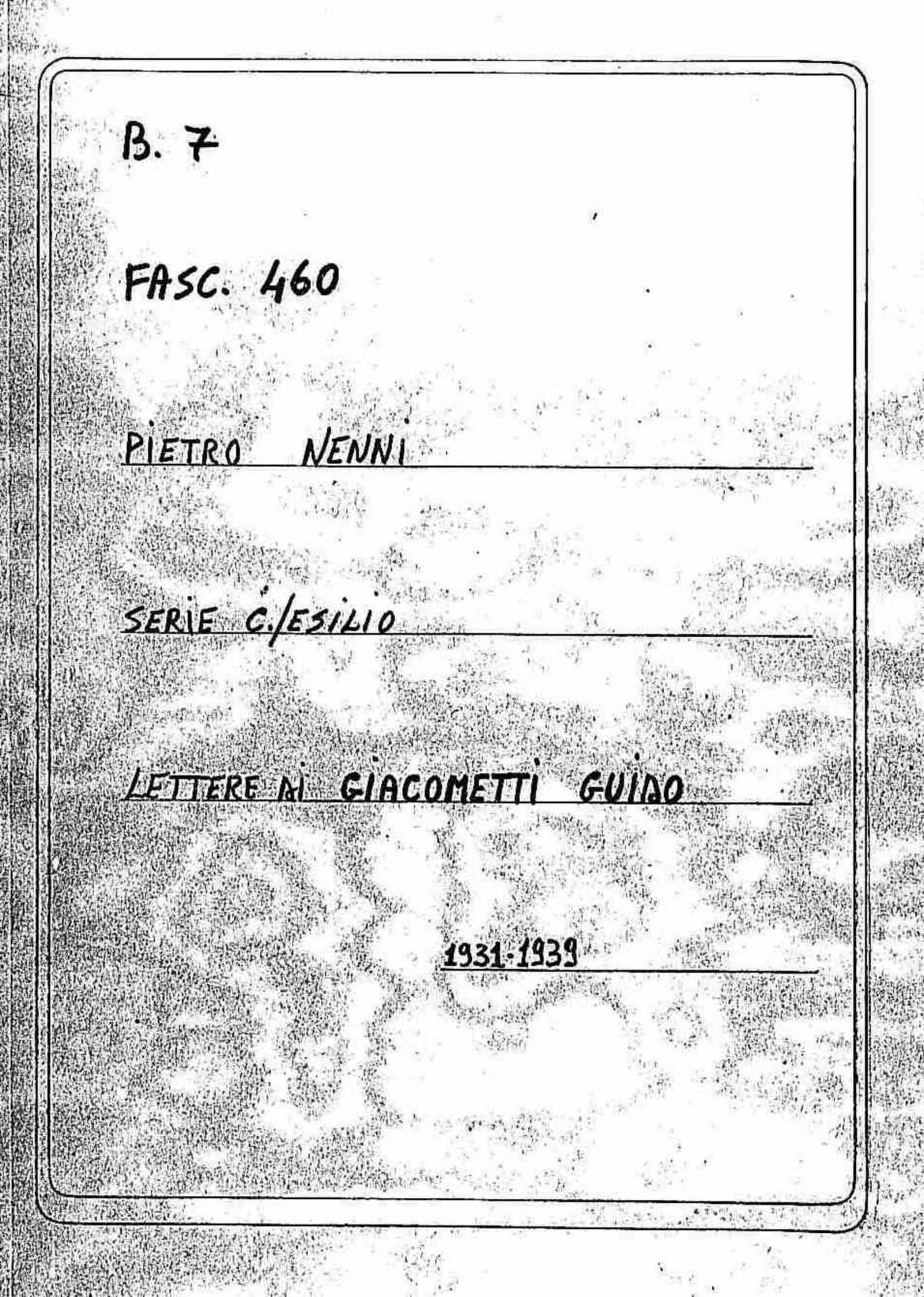 Giacometti Guido, 1931 giu. 16 - 1939 ago. 24