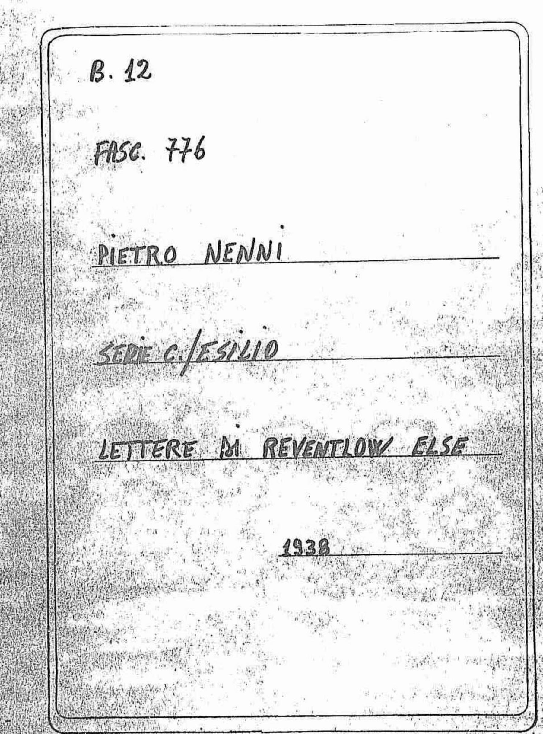 Reventlow Else, 1938 apr. 4 - dic. 22