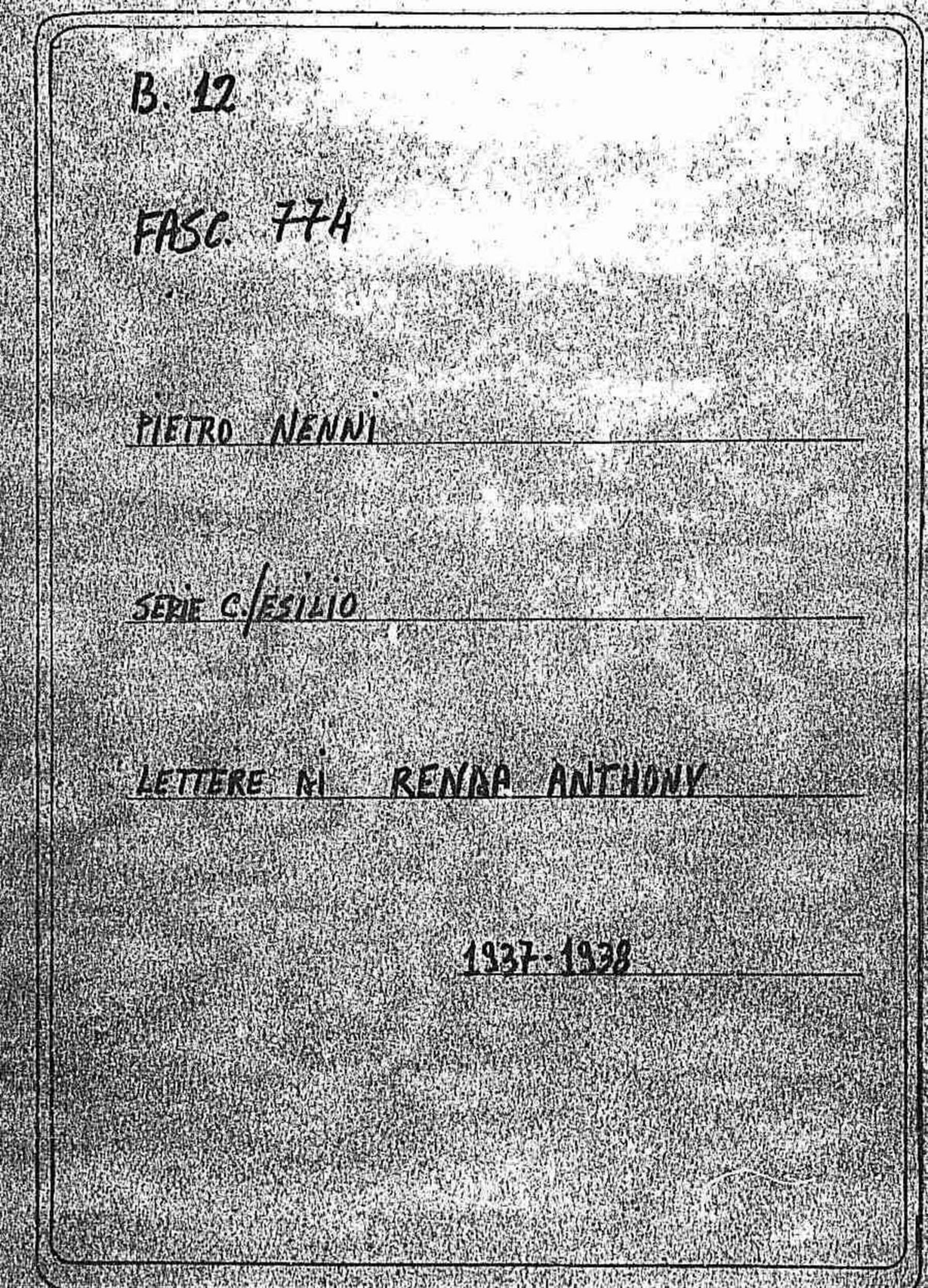 Renda Anthony, 1937 dic. 1 - 1938 gen. 21