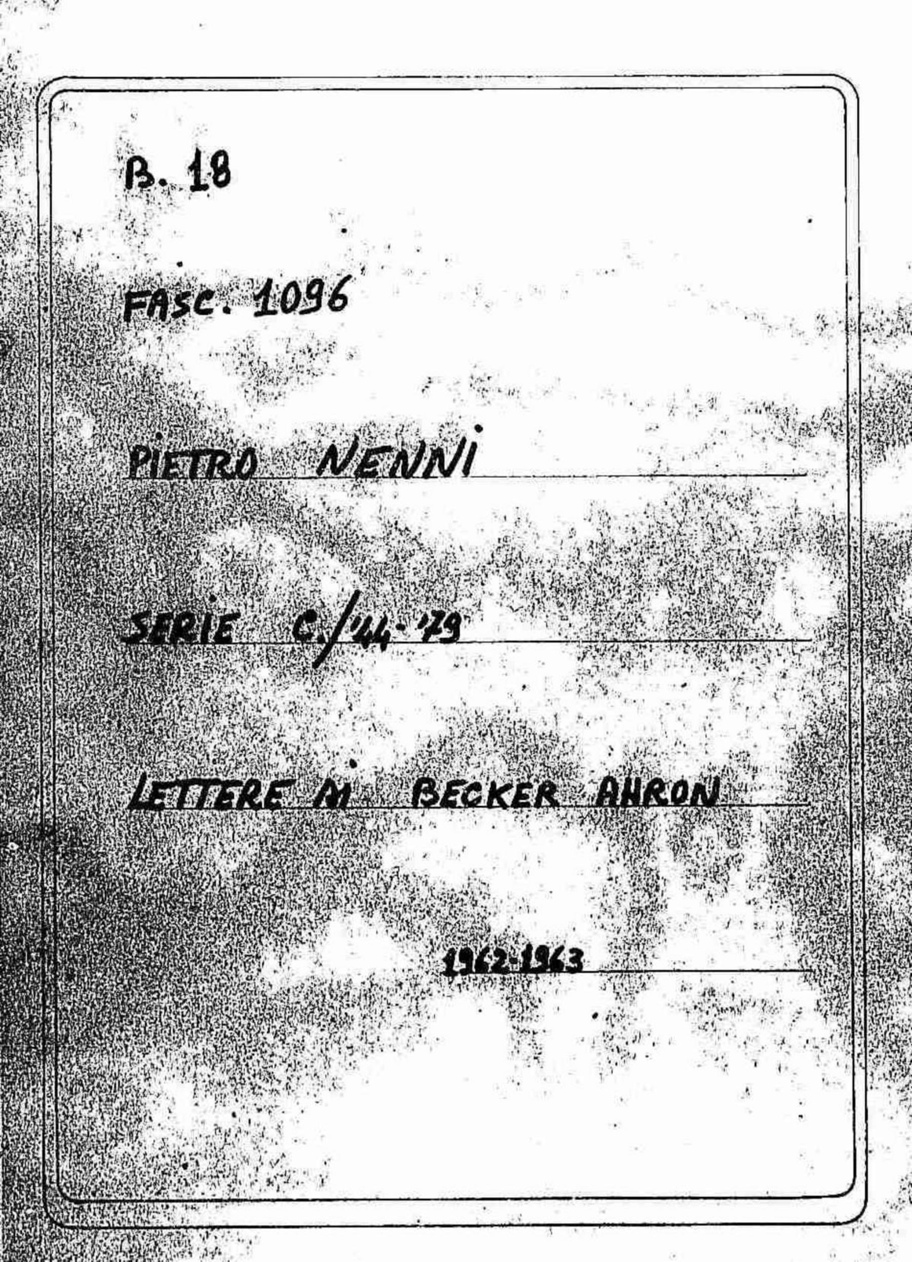 Becker Ahron, 1962 giu. 27 - 1963 dic. 10
