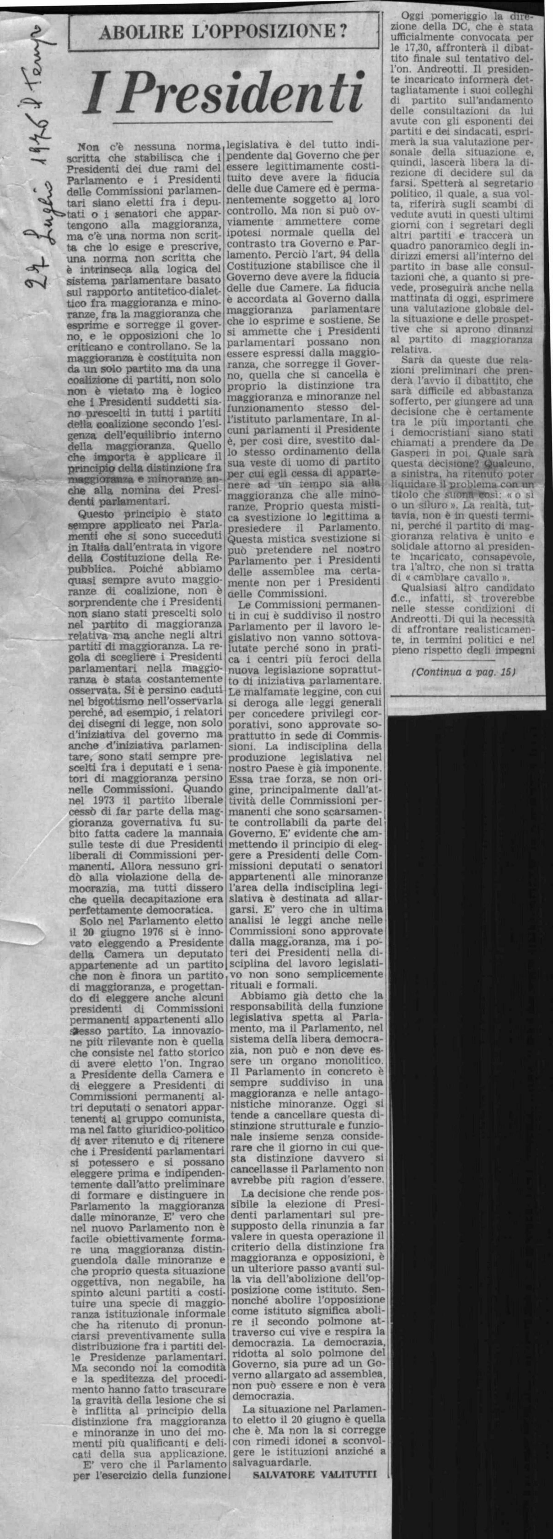 I Presidenti, 1976 lug. 27