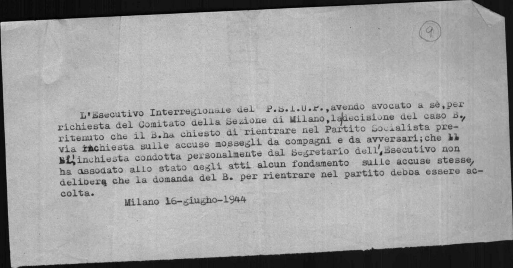 Esecutivo del Psiup riguardo a Lelio Basso